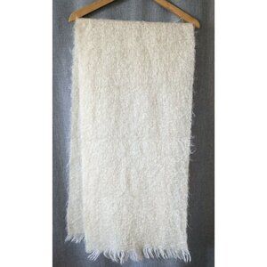 Vintage Heather-Brae Mohair Scarf Wrap Fringe White 66"*15.5" Made In Scotland